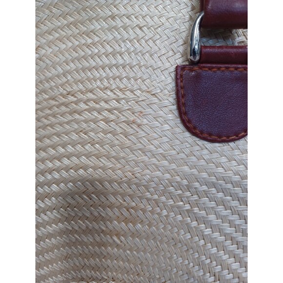VINTAGE LE SAC STRAW AND LEATHER DOUBLE HANDLE HANDBAG - Picture 3 of 16